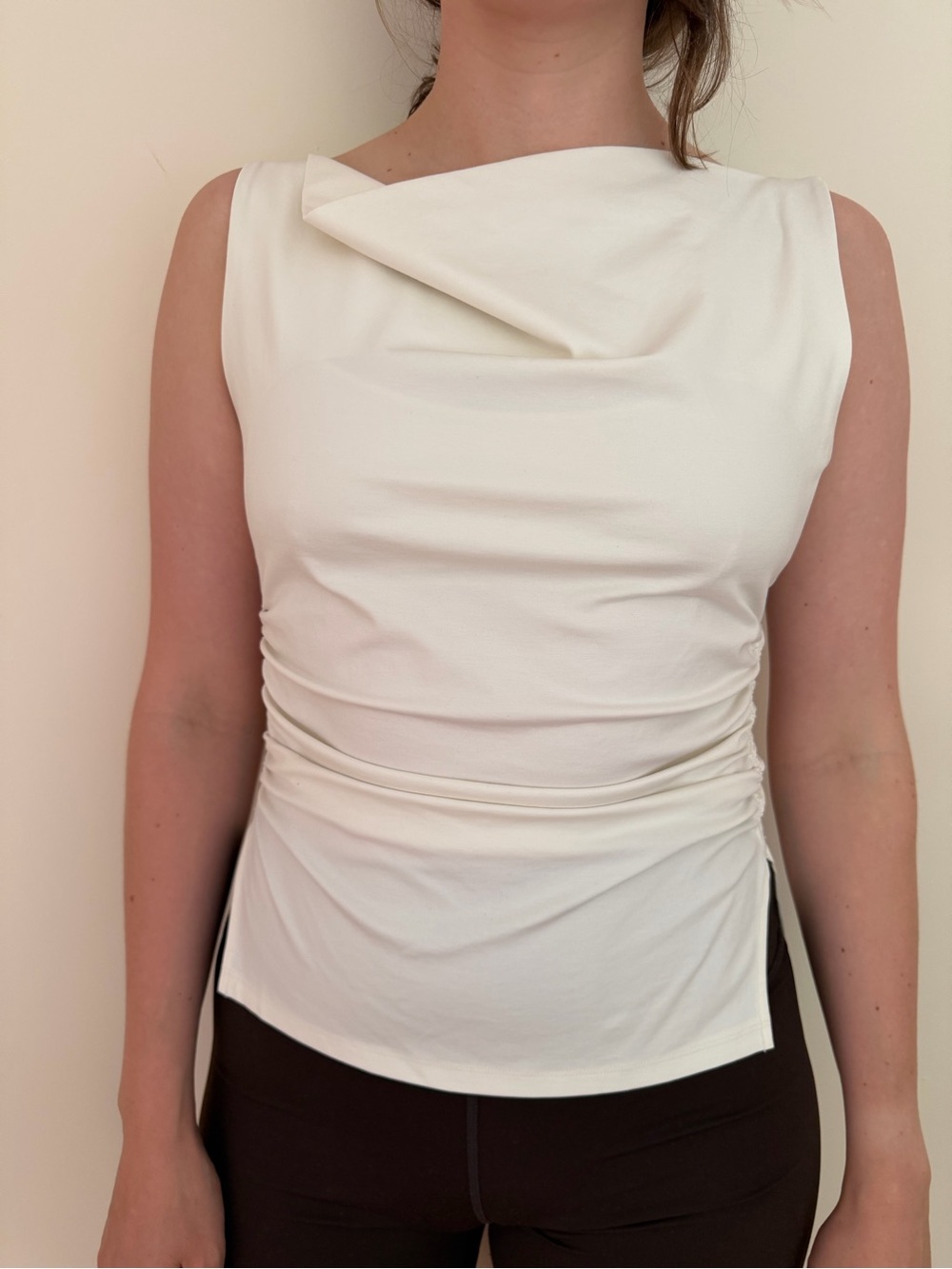 COS Cream Ruched-Side Sleeveless Tank